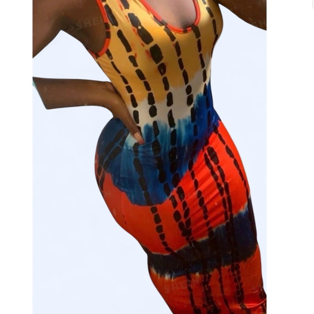 Women’s Tie Dye Print U-Neck Sleeveless Maxi Dress | Size 2XL